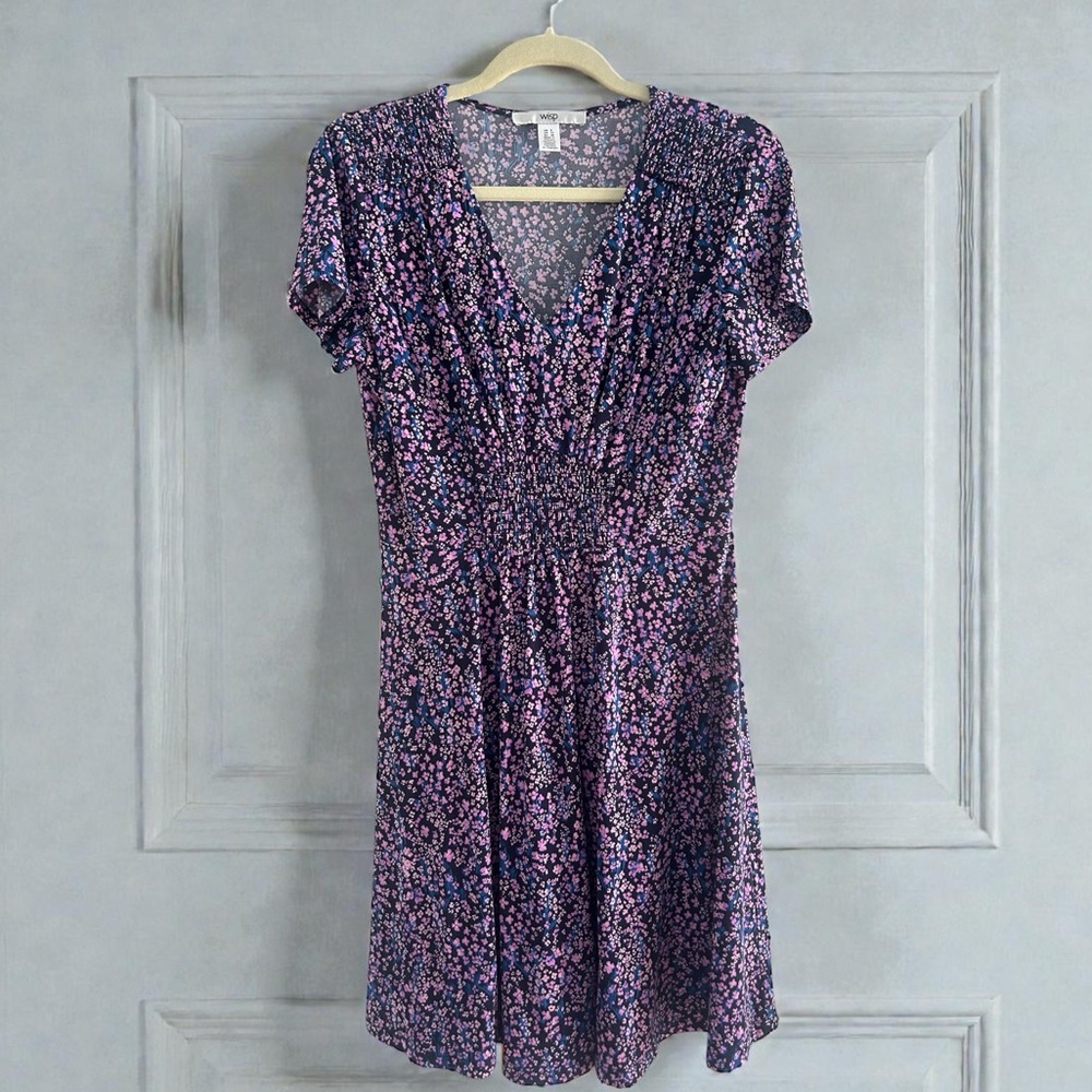 Elegant Floral Mini Dress in Purple and Pink